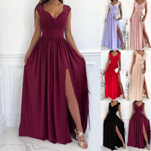 Damen Abendkleid mit elegantem V-Ausschnitt und Rüschendetails WW