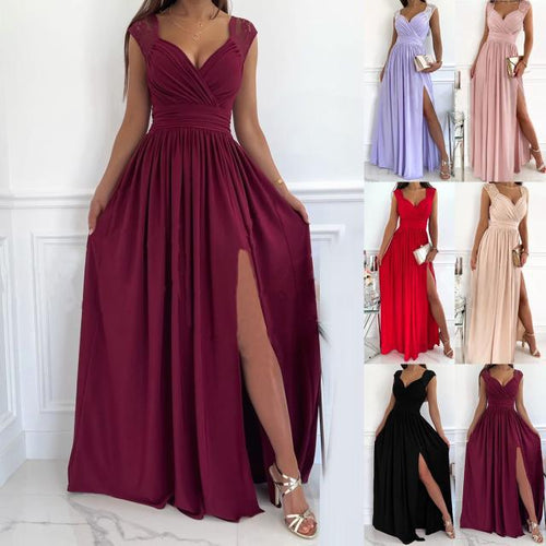 Glamouröses Rüschen-Abendkleid mit V-Ausschnitt & Schlitz