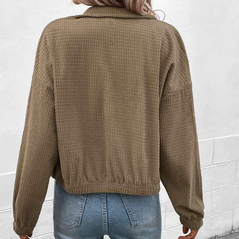 Damen lässige Kapuzenjacke aus strukturiertem Material mit Reißverschluss W&W Mode