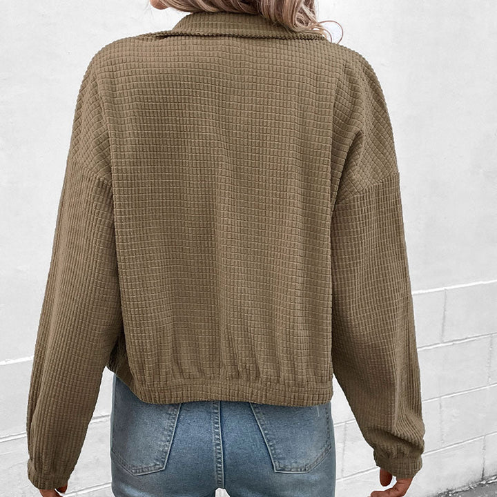Damen lässige Kapuzenjacke aus strukturiertem Material mit Reißverschluss W&W Mode
