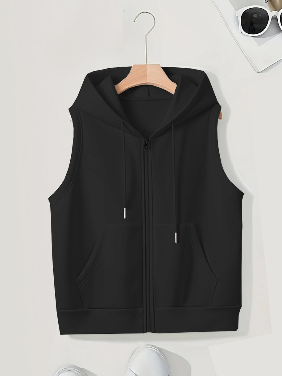 Damen sportliche Kapuzenweste mit durchgehendem Reißverschluss und praktischen Taschen WW