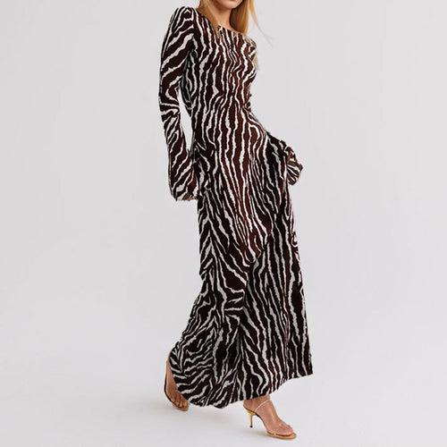 Damen Maxikleid mit einem modernen Zebra-Print und asymmetrischem Schnitt WW