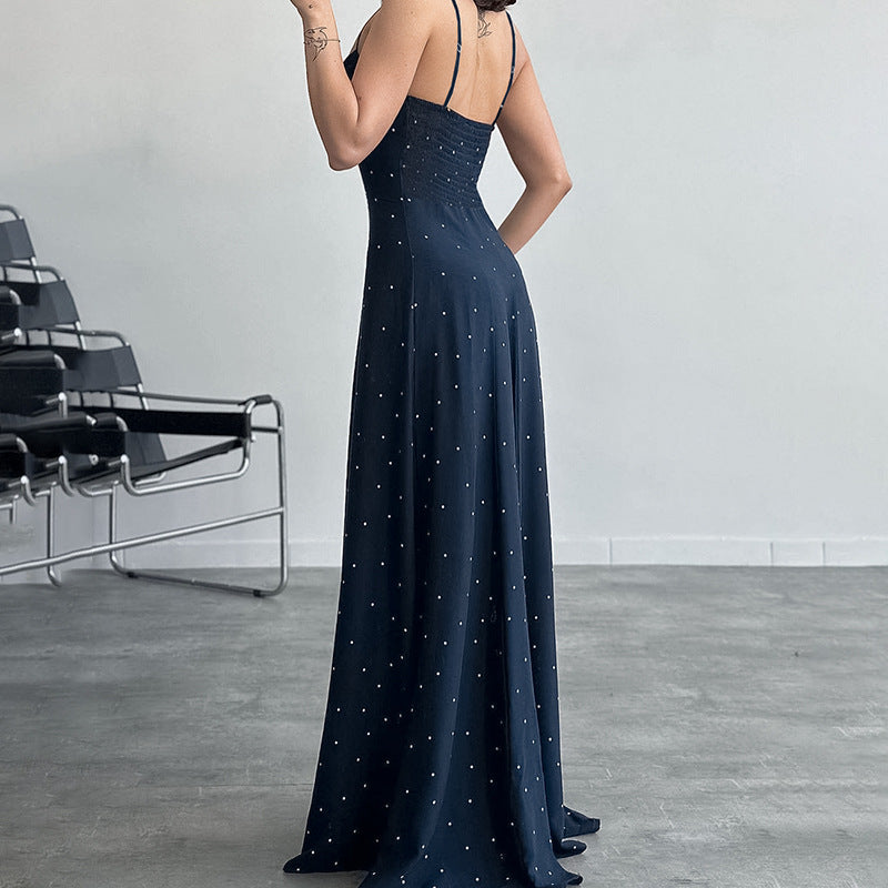 Damen Midikleid mit zarten Spaghetti-Trägern und punktuellem Design W&W Mode