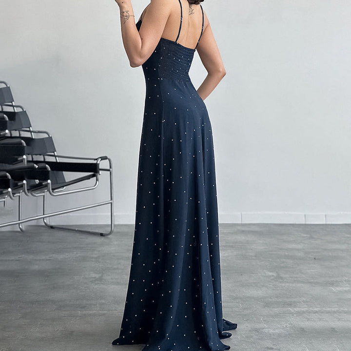 Damen Midikleid mit zarten Spaghetti-Trägern und punktuellem Design W&W Mode