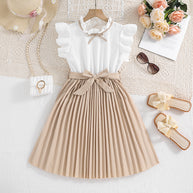 Mädchen Faltenrockkleid mit Puffärmeln und Taillenknoten WW