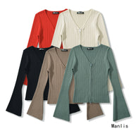 Damen Strickoberteil mit tiefem V-Ausschnitt und Zip-Verschluss WW
