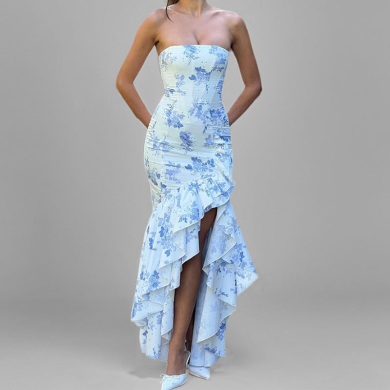 Damen Dramatisches Hochzeitskleid mit Rüschen und hohem Schlitz W&W Mode