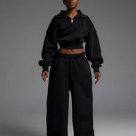 Damen Sportlicher Fleece-Loungewear-Anzug mit Reißverschluss WW