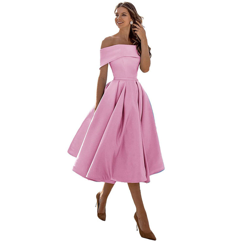 WW | Legere Mode Satin Cocktailkleid Ohne Träger