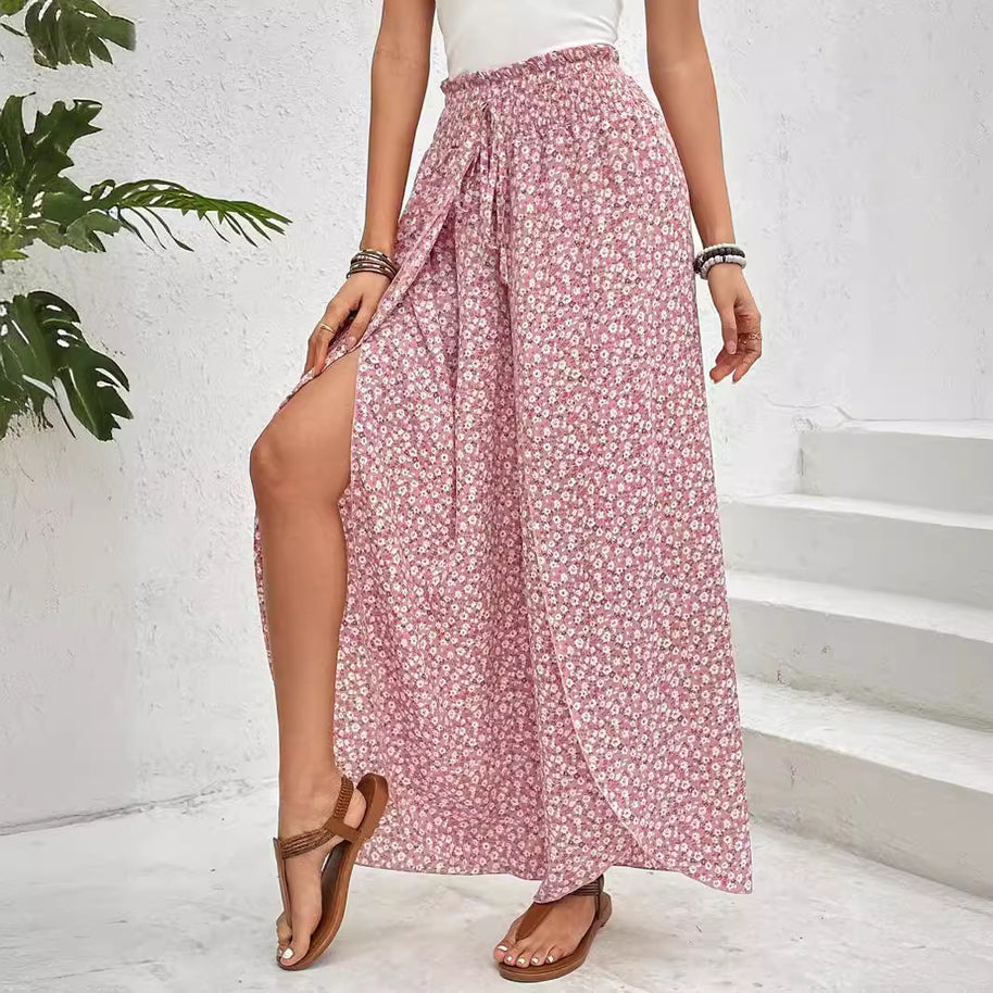 Damen weite Sommerhose mit elastischem Bund und floralem Design WW