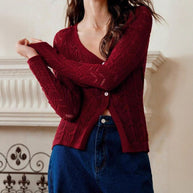 Damen Strickjacke mit V-Ausschnitt und strukturiertem Design WW