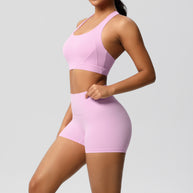 Damen Sport-BH und Hochbund-Shorts Set mit nahtloser Verarbeitung und atmungsaktiven Materialien WW