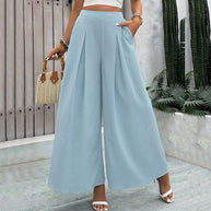 Damen weite Palazzo-Hose mit eleganten Falten und hohem Bund W&W
