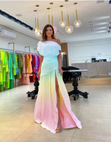Damen Elegantes Hochzeitskleid mit seitlichem Schlitz und Offshoulder-Design WW