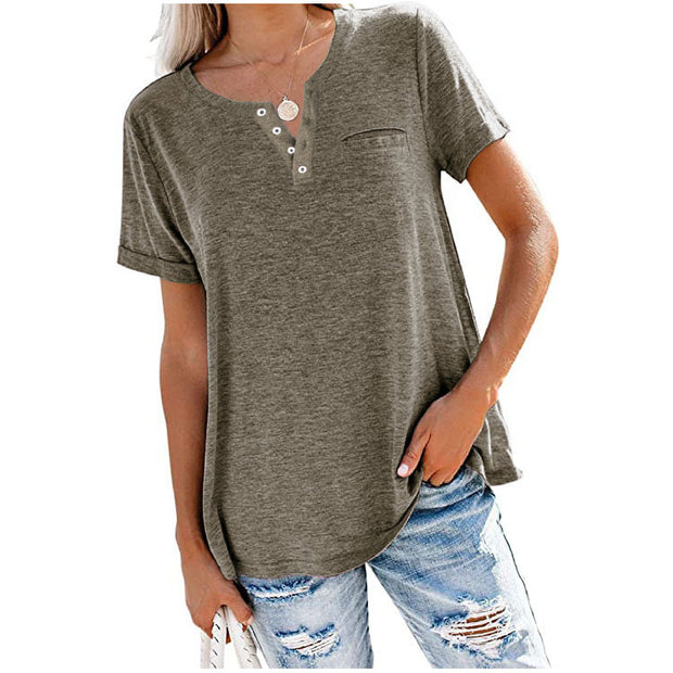 Damen Freizeit T-Shirt mit Knopfleiste und Brusttasche WW