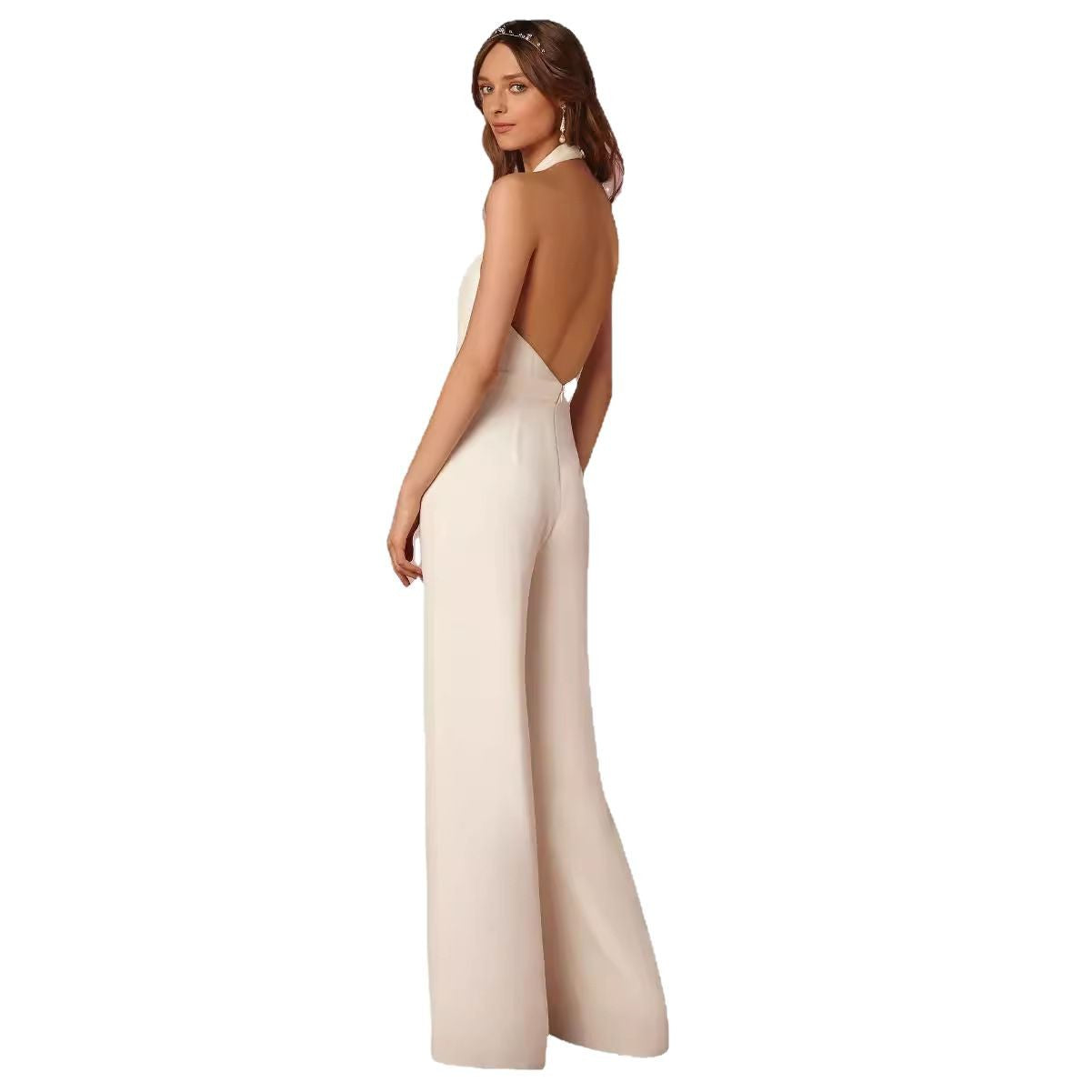 Damen schulterfreier Jumpsuit mit elegantem Rückenausschnitt und weitem Bein WW