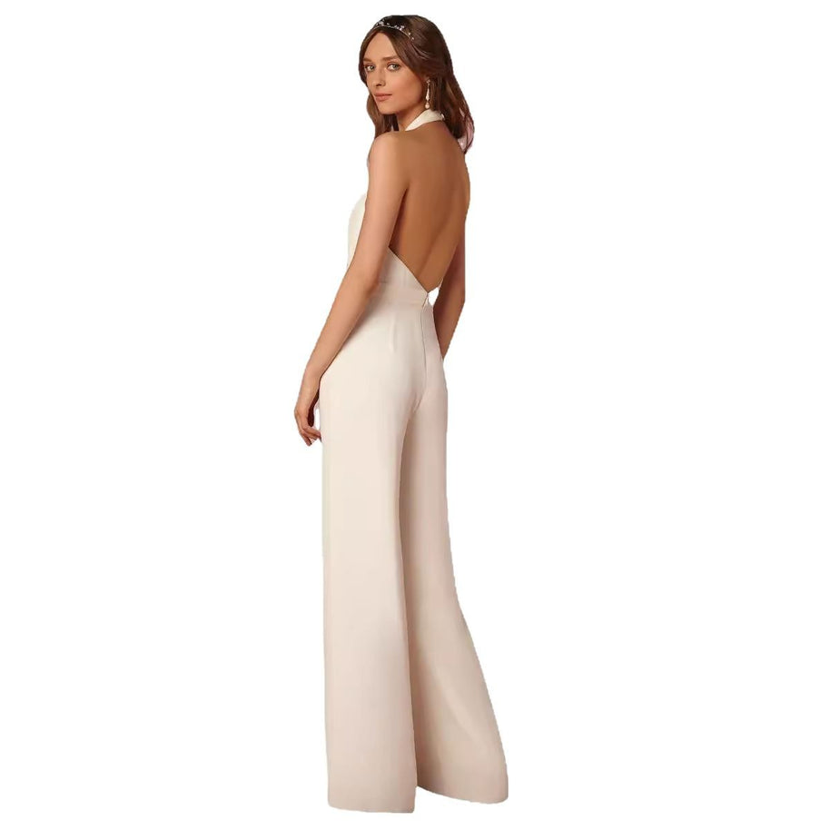 Damen schulterfreier Jumpsuit mit elegantem Rückenausschnitt und weitem Bein WW