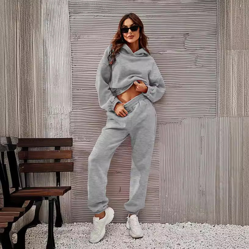 Damen bequeme Sweatpants mit Kapuze und Raffung WW