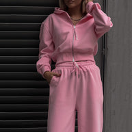 Damen sportlicher Freizeitanzug mit hochgeschlossenem Reißverschluss und weitem Schnitt WW