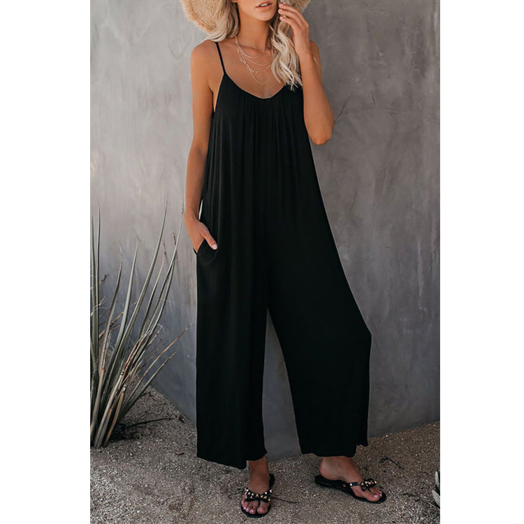 Damen Lässiger Jumpsuit mit weitem Schnitt und praktischen Taschen WW