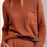 WW Entspanntes Langarm-Taschen-Strick-Sweatshirt