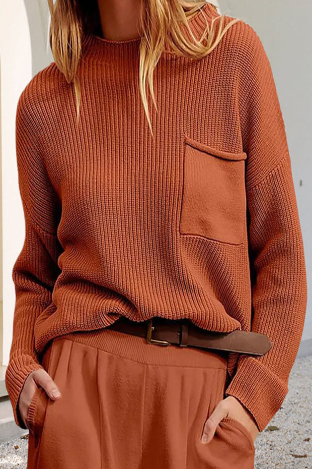 WW Entspanntes Langarm-Taschen-Strick-Sweatshirt