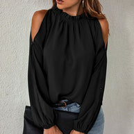 Damen schickes Oberteil mit schulterfreien Einsätzen und eleganten Rüschendetails WW