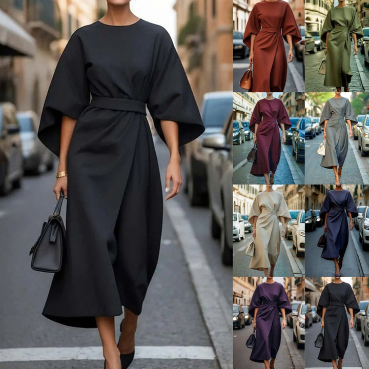 Damen Elegantes Maxikleid mit Puffärmeln und tailliertem Schnitt W&W Mode