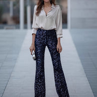 Damen elegante Seidenbluse mit minimalistischen Knopfdetails WW