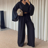 Damen Set aus luftiger Bluse und weitem Hosenanzug WW