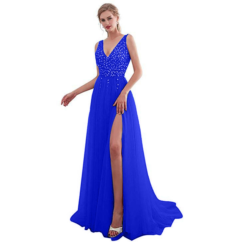 Damen Maxikleid mit schimmerndem Paillettenoberteil und elegantem Schlitz WW