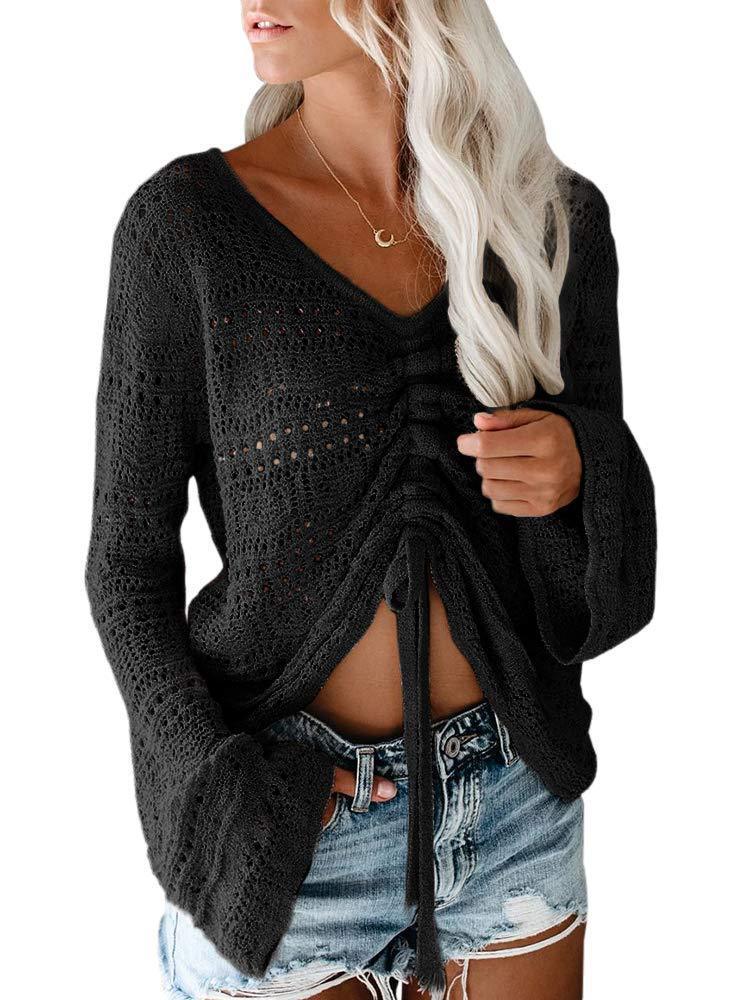 Damen angesagter V-Ausschnitt Pullover mit Raffung WW