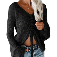 Damen angesagter V-Ausschnitt Pullover mit Raffung WW