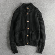 Damen Strickjacke mit großen Taschen und Knopfverschluss WW