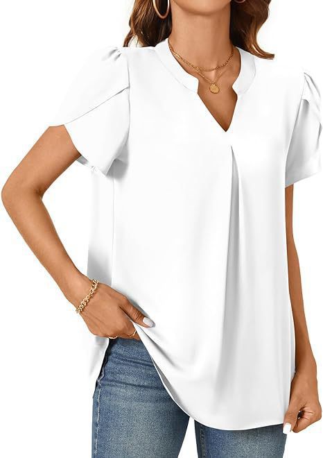 Damen Bluse mit eleganter V-Ausschnitt-Detail und leichten Puffärmeln WW