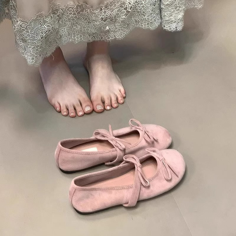Damen Ballerinas aus weichem Wildleder mit zartem Schleifenverzierung WW