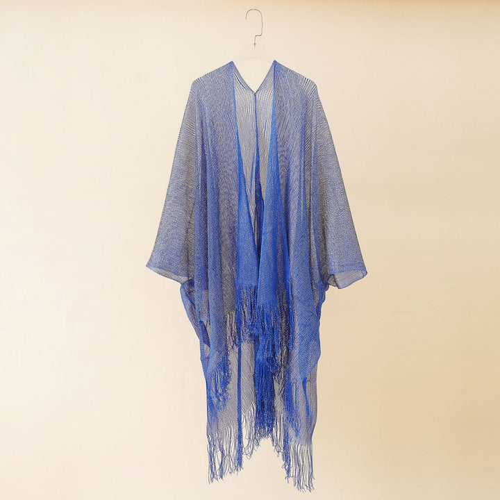 Damen Fransen-Kimono aus transparenter, luftiger Struktur W&W Mode