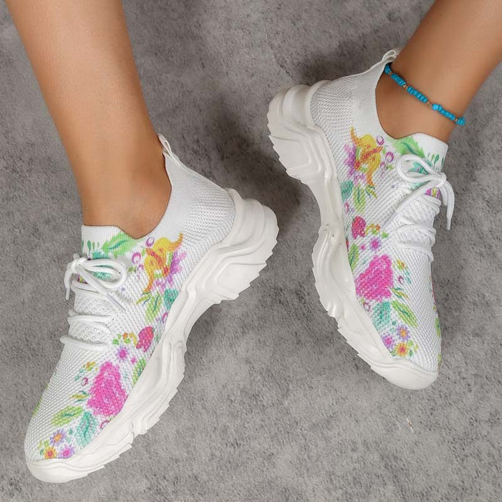 W&W Mode | Breite Sneaker Mit Blumenmuster Für Damen