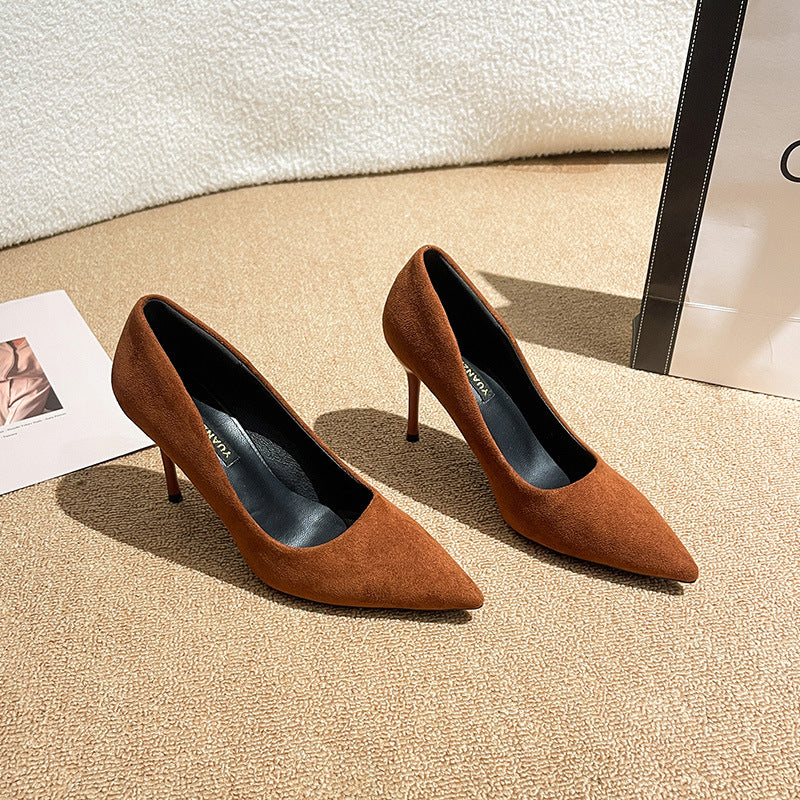 Damen elegante spitze Pumps mit bequemem Blockabsatz und hochwertigem Wildleder-Werk WW