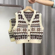 Damen Strickweste mit schickem Norweger-Muster und Knopfverschluss WW