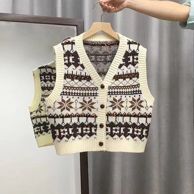 Damen Strickweste mit schickem Norweger-Muster und Knopfverschluss WW
