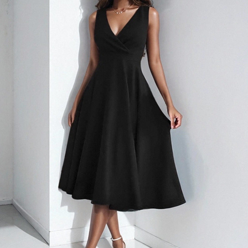 Damen elegantes und luftiges Kleid mit V-Ausschnitt WW