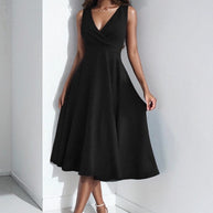 Damen elegantes und luftiges Kleid mit V-Ausschnitt WW