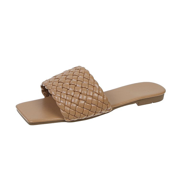 Damen Geflochtene Sandalen mit breitem Riemen und rutschfester Sohle WW