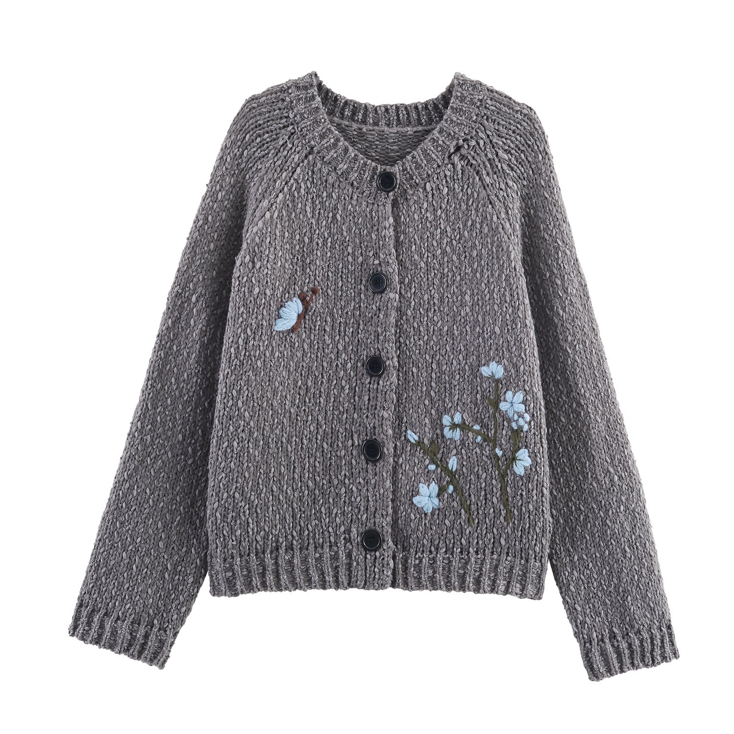 Damen Strickjacke mit floralem Stickmuster und Knopfverschluss WW
