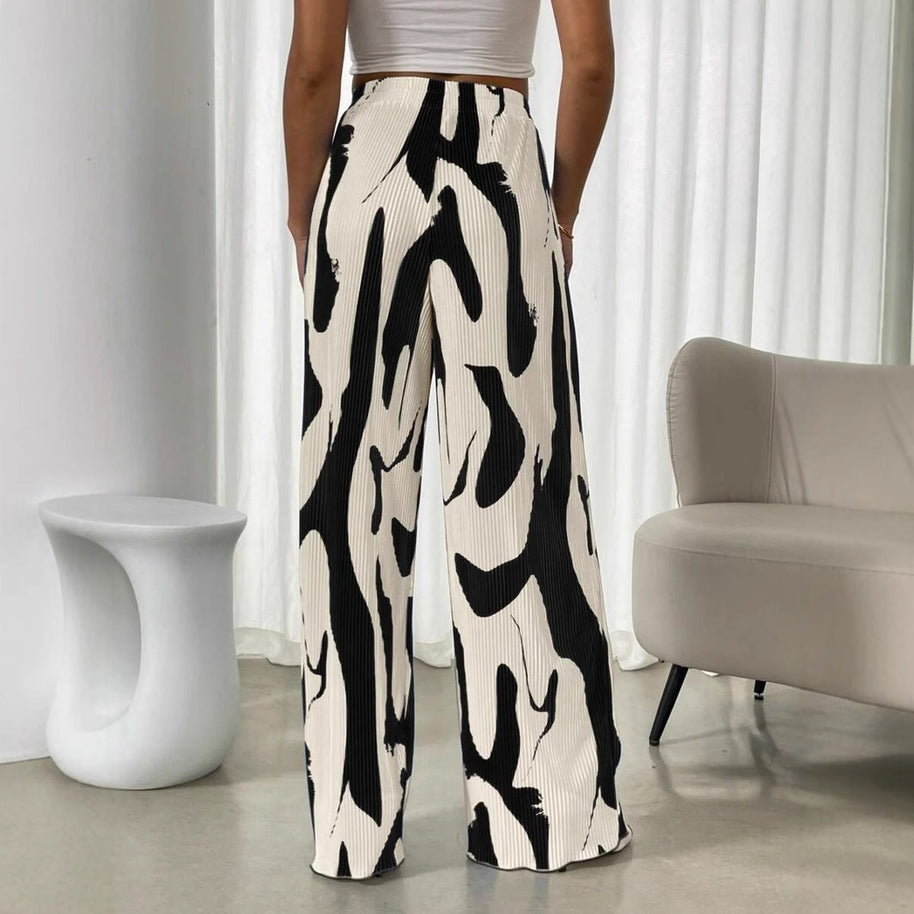 Damen weite Plisseehose mit elastischem Bund und modischem Muster WW