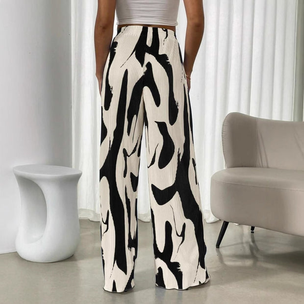 Damen weite Plisseehose mit elastischem Bund und modischem Muster WW