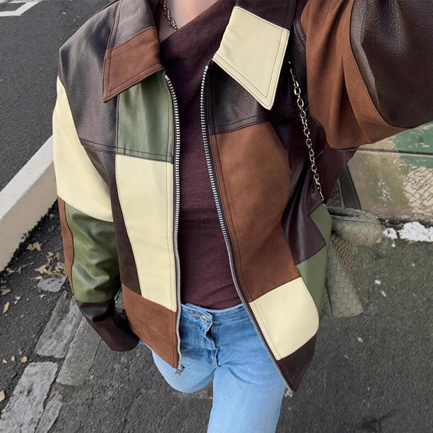 Damen Statement-Lederjacke im Patchwork-Design WW
