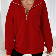 Damen lässiger Sweatpulli mit halbem Reißverschluss und Seitentaschen WW