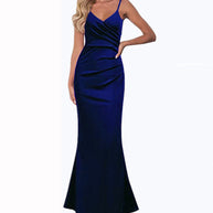 WW | Einfarbiges Slim Fit Fließendes Maxikleid